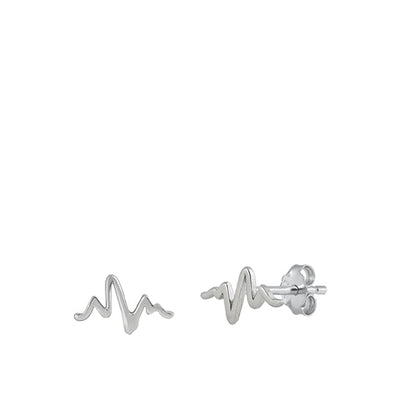 Sterling Silver Rhodium Plated EKG Stud Earrings