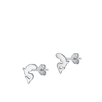 Sterling Silver Rhodium Plated Mermaid Stud Earrings