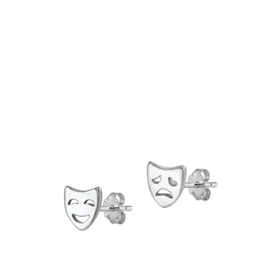 Sterling Silver Rhodium Plated Drama Faces Stud Earrings