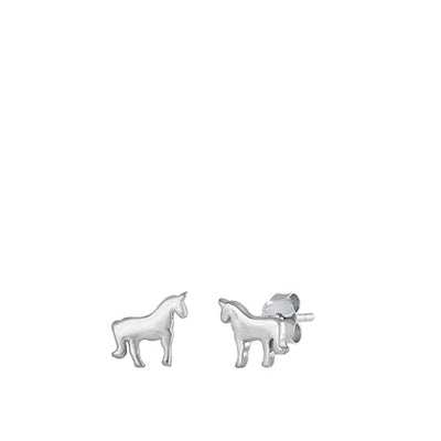 Sterling Silver Rhodium Plated Horse Stud Earrings