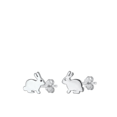 Sterling Silver Rhodium Plated Rabbit Stud Earrings