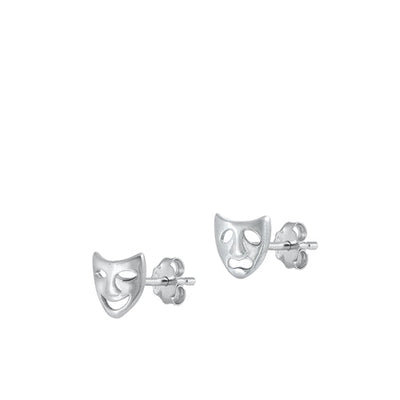 Sterling Silver Rhodium Plated Drama Masks Stud Earrings