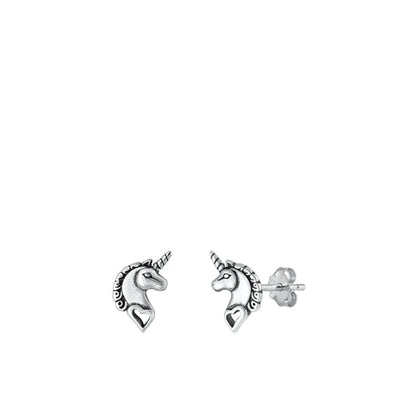Sterling Silver Oxidized Unicorn Stud Earrings
