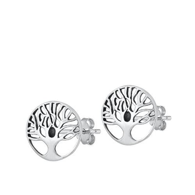 Sterling Silver Oxidized Tree of Life Stud Earrings