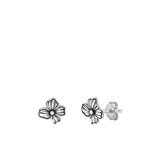 Sterling Silver Oxidized Flower Stud Earrings