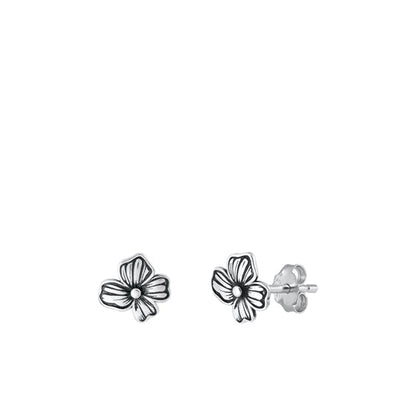 Sterling Silver Oxidized Flower Stud Earrings