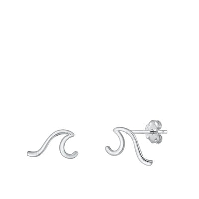 Sterling Silver Rhodium Plated Wave Stud Earrings
