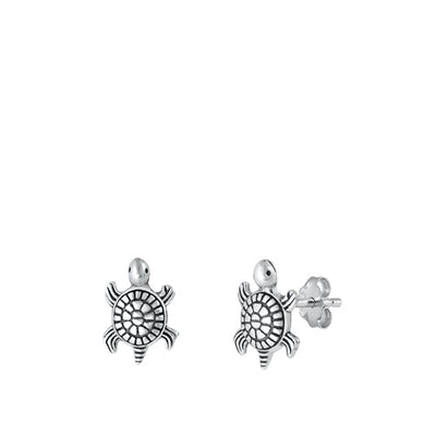 Sterling Silver Oxidized Sea Turtle Stud Earrings
