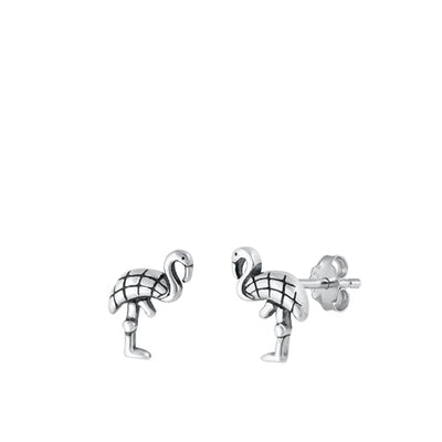 Sterling Silver Oxidized Flamingo Stud Earrings
