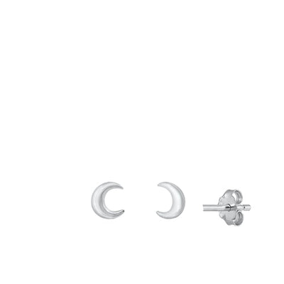 Sterling Silver Rhodium Plated Crescent Moon Stud Earrings