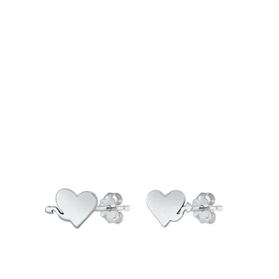 Sterling Silver Rhodium Plated Heart With Tail Stud Earrings