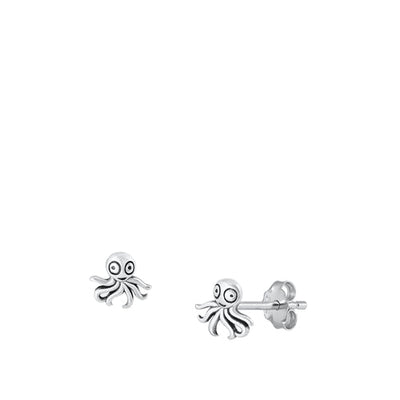 Sterling Silver Oxidized Octopus Stud Earrings