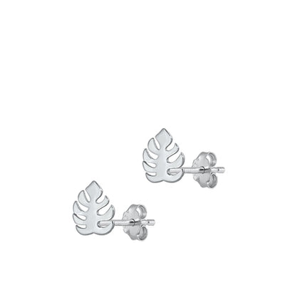 Sterling Silver Rhodium Plated Tropical Leaf Stud Earrings