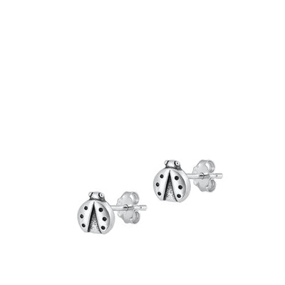 Sterling Silver Oxidized Ladybug Stud Earrings