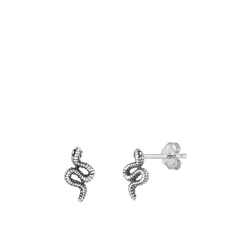 Sterling Silver Oxidized Snake Stud Earrings