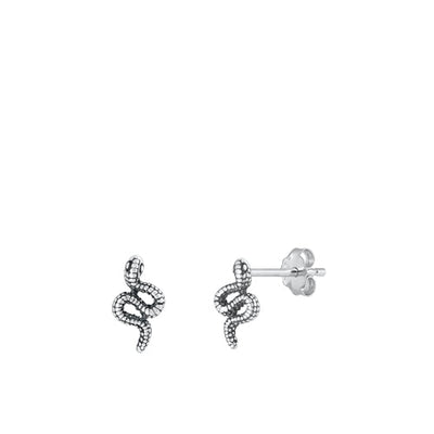 Sterling Silver Oxidized Snake Stud Earrings