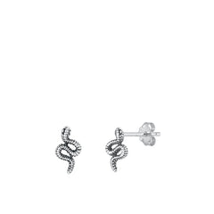 Sterling Silver Oxidized Snake Stud Earrings