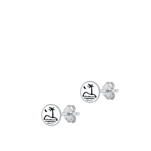 Sterling Silver Oxidized Beach Stud Earrings