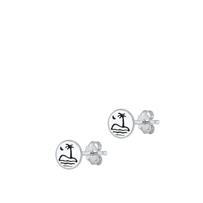 Sterling Silver Oxidized Beach Stud Earrings