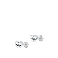 Load image into Gallery viewer, Sterling Silver Oxidized Heart EKG Stud Earrings