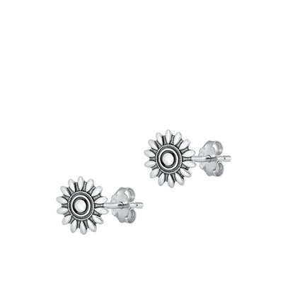 Sterling Silver Oxidized Flower Stud Earrings