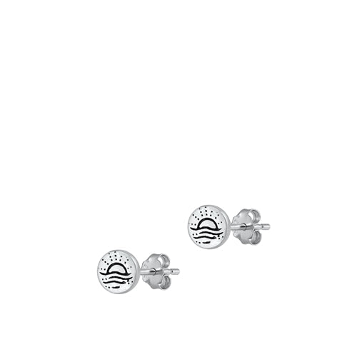 Sterling Silver Oxidized Beach and Sunset Stud Earrings