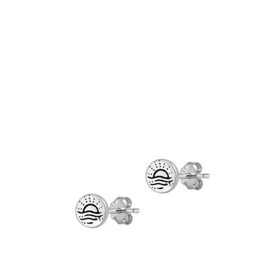 Sterling Silver Oxidized Beach and Sunset Stud Earrings