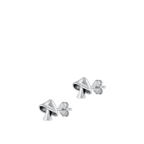 Sterling Silver Oxidized Mushroom Stud Earrings