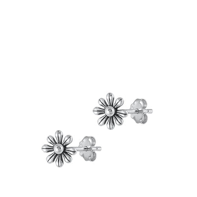 Sterling Silver Oxidized Flower Stud Earrings