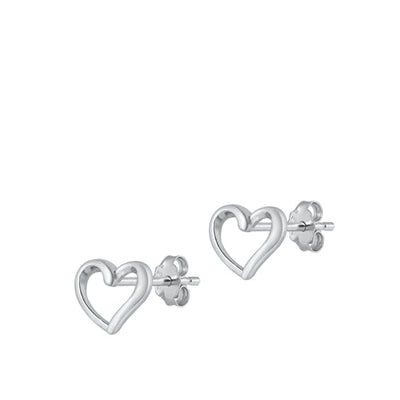 Sterling Silver Rhodium Plated Heart Stud Earrings