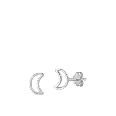 Sterling Silver Rhodium Plated Moon Stud Earrings