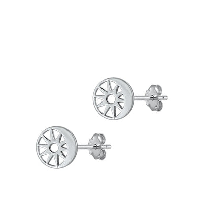 Sterling Silver Rhodium Plated Moon And Sun Stud Earrings
