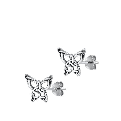 Sterling Silver Oxidized Celtic Butterfly Stud Earrings