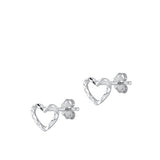 Sterling Silver Rhodium Plated Heart Stud Earrings