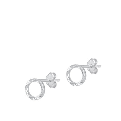 Sterling Silver Rhodium Plated Circle Stud Earrings