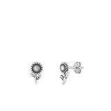Sterling Silver Oxidized Sunflower Small Stud Earrings Face Height-8.1mm
