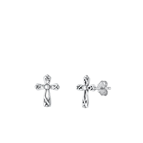 Sterling Silver Oxidized Cross Small Stud Earrings Face Height-10.2mm