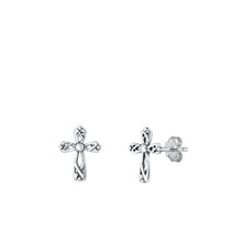 Load image into Gallery viewer, Sterling Silver Oxidized Cross Small Stud Earrings Face Height-10.2mm