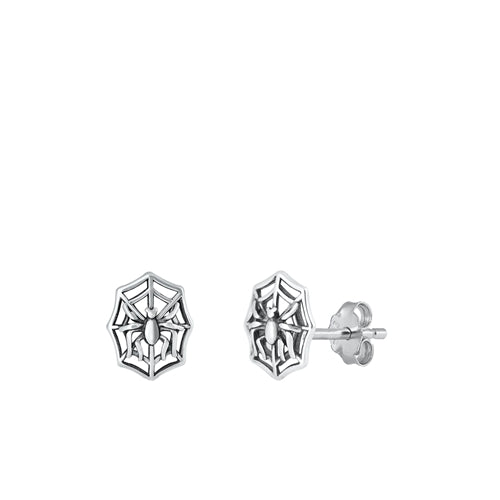 Sterling Silver Oxidized Spider Small Stud Earrings Face Height-9.7mm