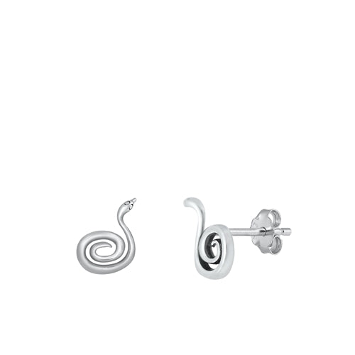 Sterling Silver Oxidized Snake Small Stud Earrings Face Height-10mm