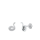 Sterling Silver Oxidized Snake Small Stud Earrings Face Height-10mm
