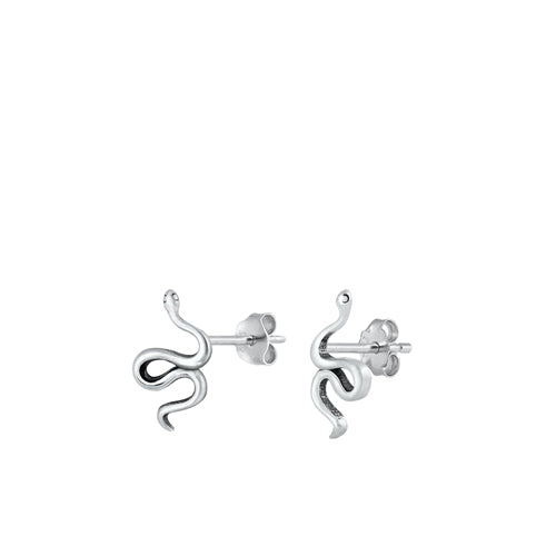 Sterling Silver Oxidized Snake Small Stud Earrings Face Height-10.3mm