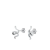 Sterling Silver Oxidized Snake Small Stud Earrings Face Height-10.3mm