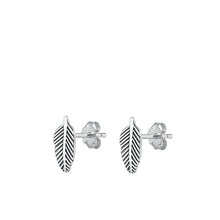 Load image into Gallery viewer, Sterling Silver Oxidized Feather Small Stud Earrings Face Height-11.7mm
