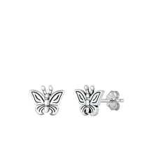 Load image into Gallery viewer, Sterling Silver Oxidized Butterfly Small Stud Earrings Face Height-8mm