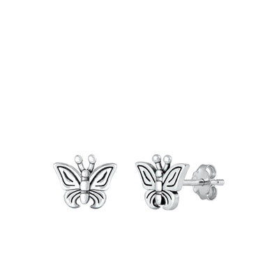 Sterling Silver Oxidized Butterfly Small Stud Earrings Face Height-8mm