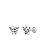 Sterling Silver Oxidized Butterfly Small Stud Earrings Face Height-8mm