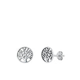 Sterling Silver Oxidized Tree Of Life Small Stud Earrings Face Height-9.8mm