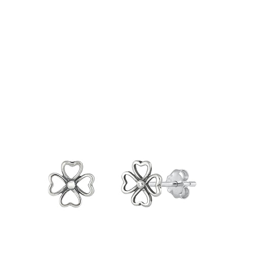 Sterling Silver Oxidized Flower Stud Earrings