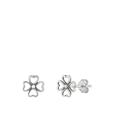 Sterling Silver Oxidized Flower Stud Earrings